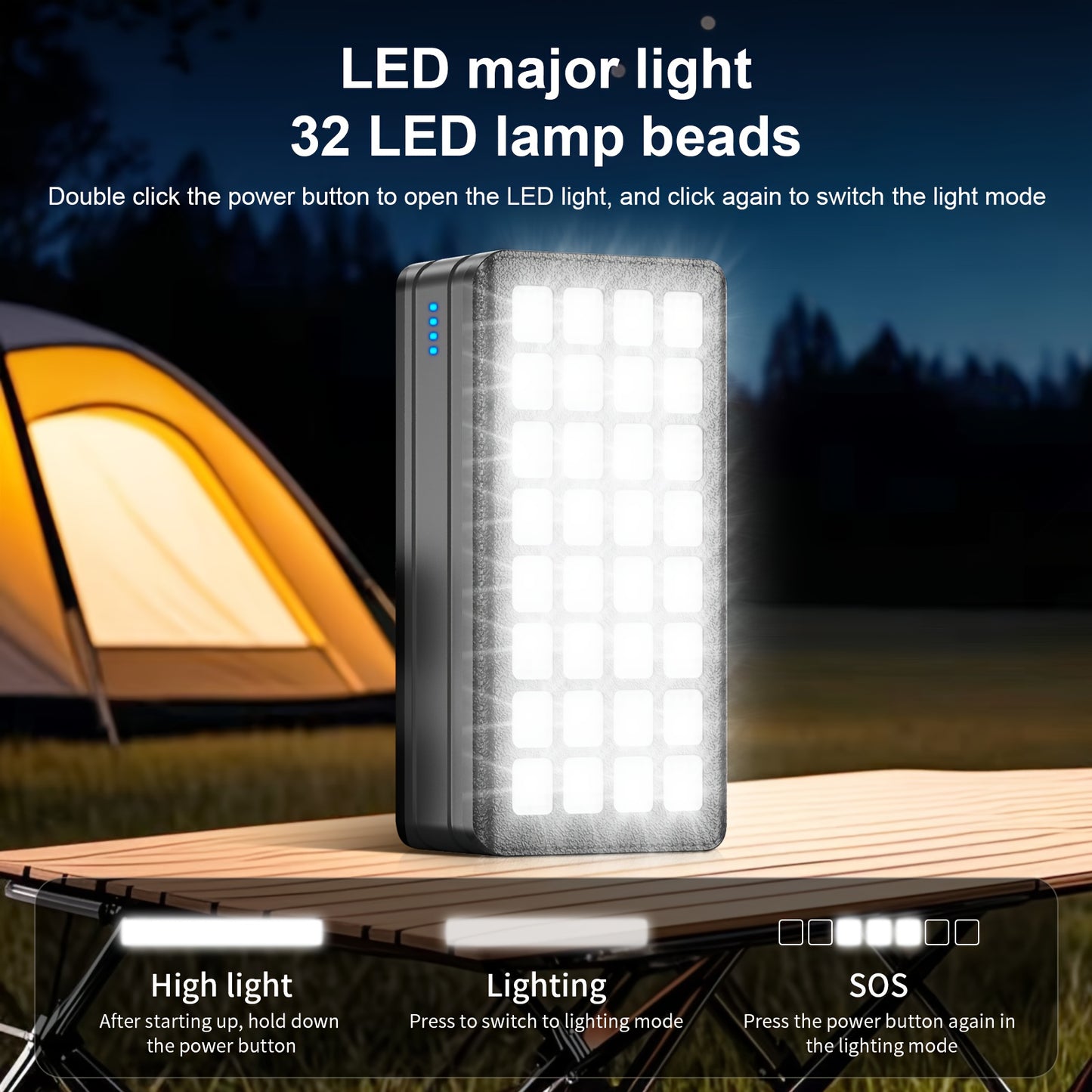 81000mAh Solar Power Bank With 32 LED Flashlight And Solar Charging 30W Fast Charger For Camping And Outdoor Survival