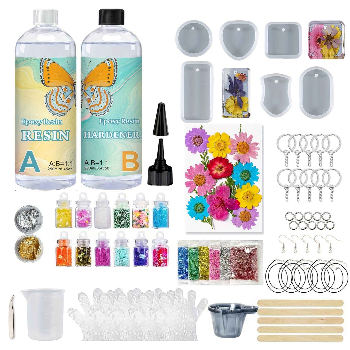 Beginner's Handmade AB Transparent Epoxy Resin Kit for Casting and Coating, Suitable for Desktops, Art Castings, Jewelry Projects, DIY Cup Crafts, Molds, and Artwork, Easy to Mix with a 1:1 Ratio