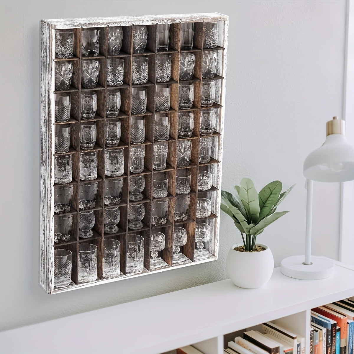 Nisorpa Wall Mounted Display Cases for Shot Glasses 56 Slots