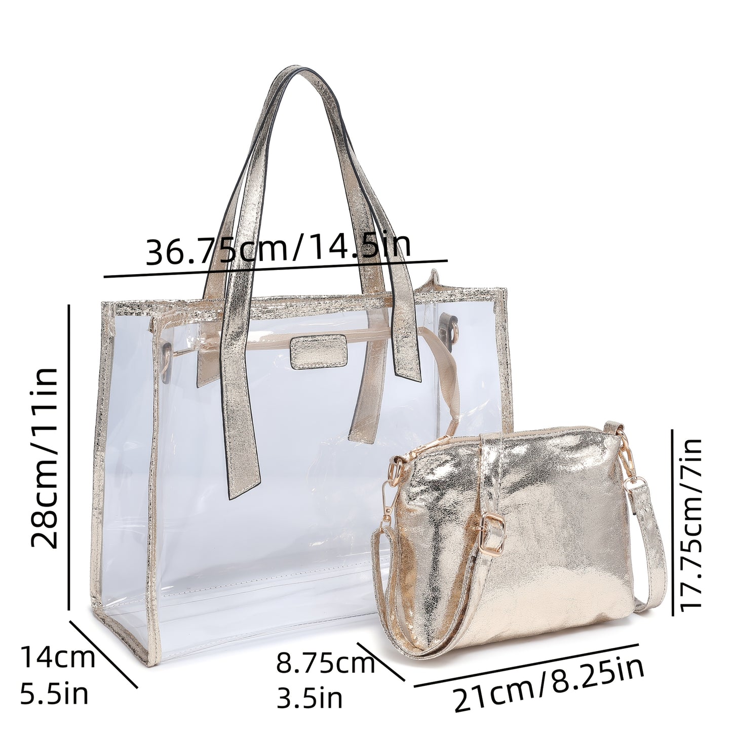 RAGSTO PVC Transparent Shoulder Bag 2Piece Set For Women