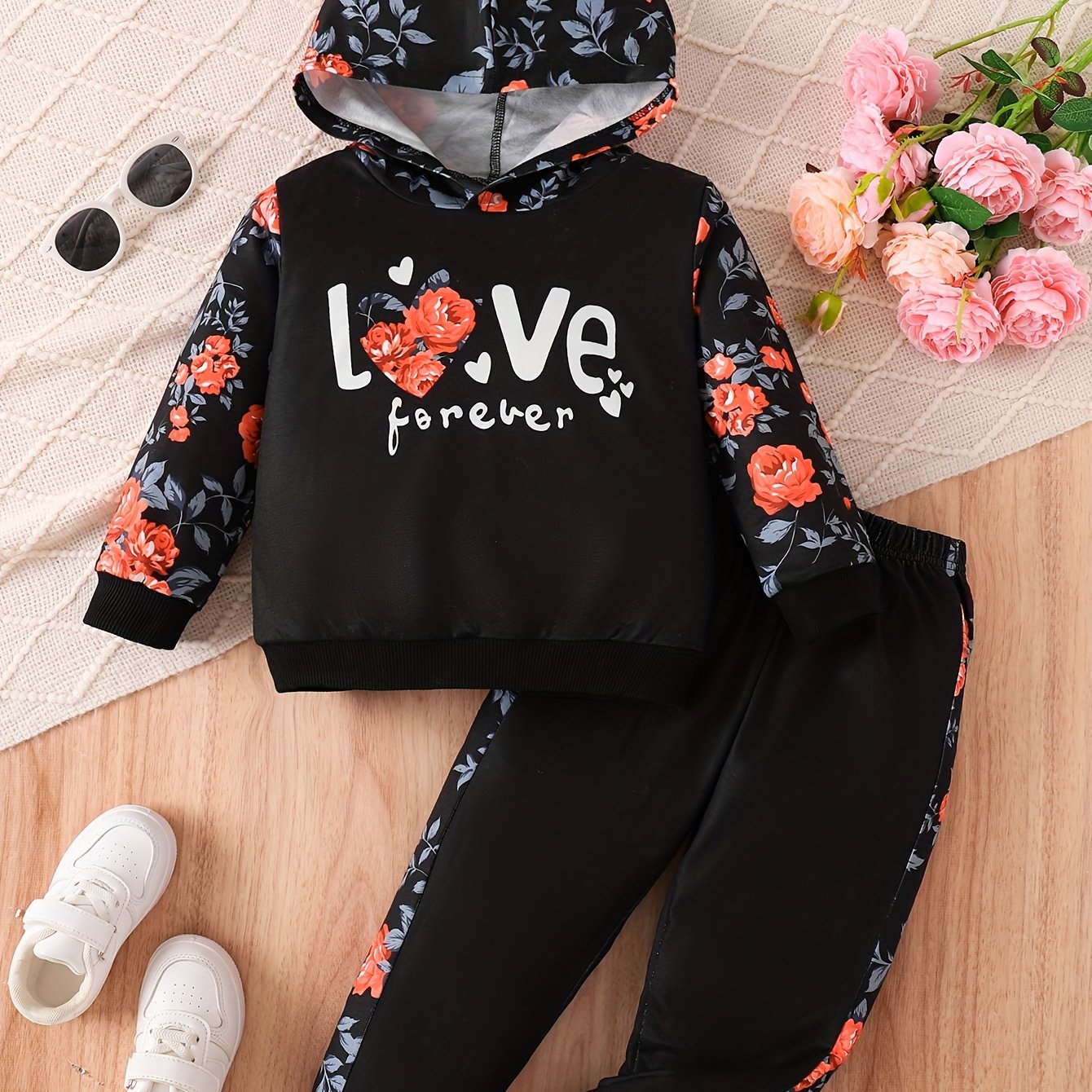 Kids' Autumn Sweatshirt Set, Newborn Long-Sleeve Two-Piece Outfit for Girls with Printed Hoodie + Casual Pants