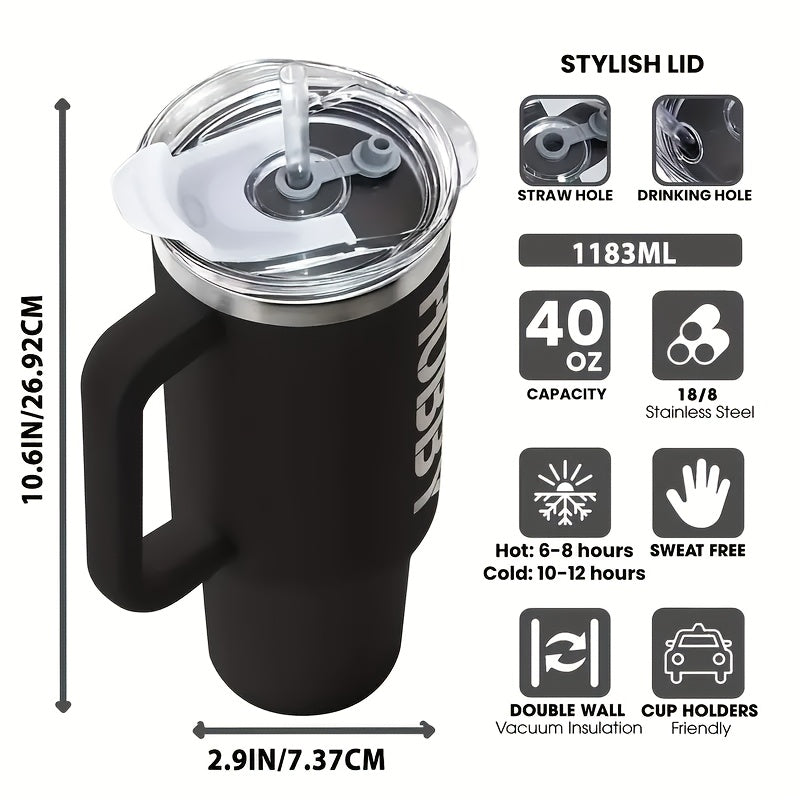 1PC 40oz Stainless Steel Insulated Black Glass Cup with Lid, 304 Stainless Steel Double-layer Water Cup for Relaxing, Anniversary Gift, Birthday Gift for Husband, Valentine's Day Gift