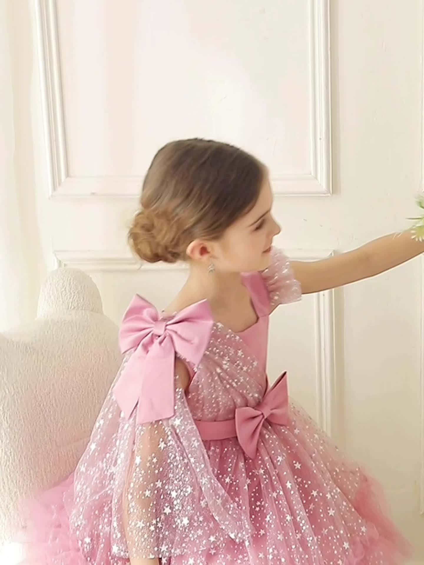 1st Birthday Girl Dress with Detachable Cape & Starry Tutu - Mint Green Sparkling Princess Party Gown, Soft Breathable Baby Girl for Weddings, Photo Shoots & Celebration Outfit (Short Sleeves, Belt)