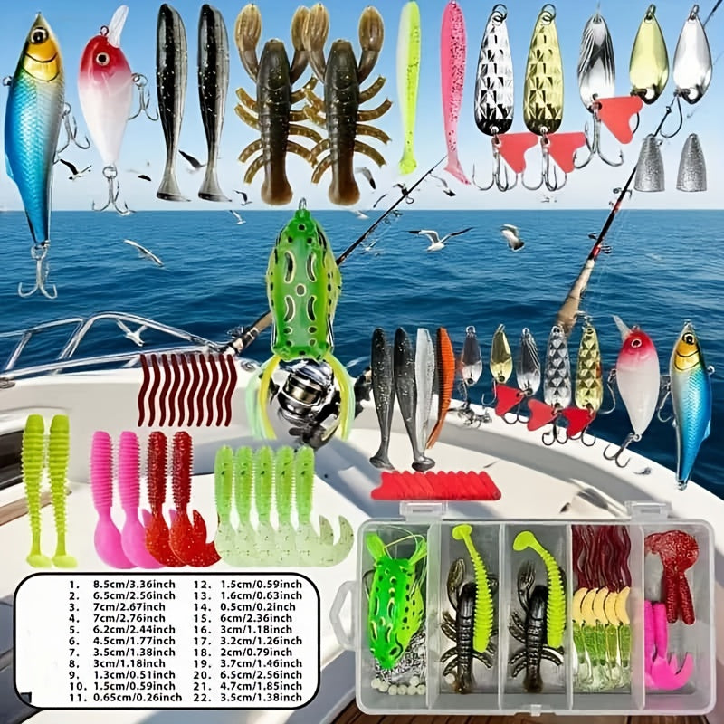 85 Piece Fishing Lure Set With Soft Plastic Worms Crankbaits And Spinnerbaits Lure Heads And Sinkers For Bass And Trout