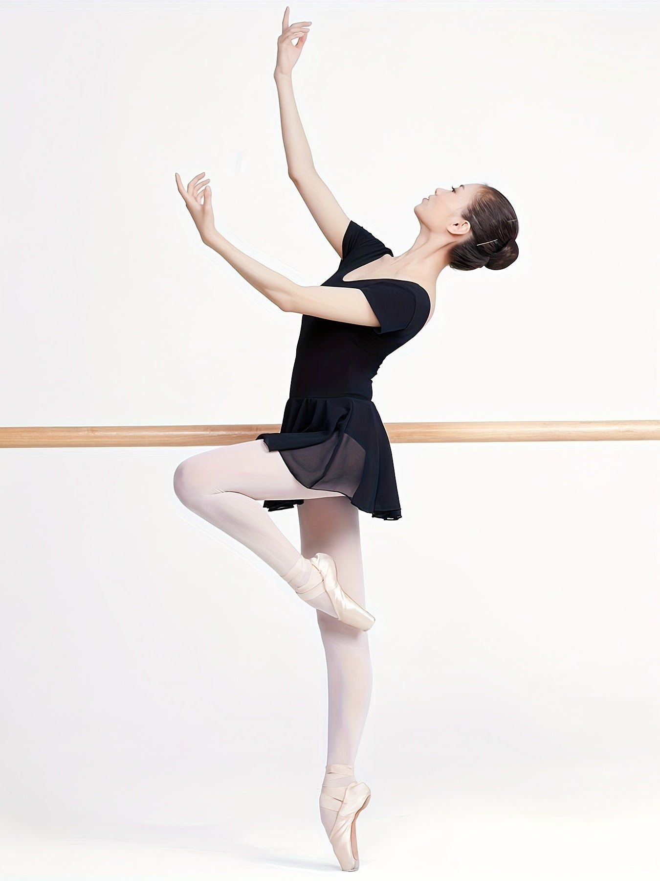 Women's Stretch Skirted Leotard - Elegant Short Sleeve Ballet Dress for Gymnastics & Dance, Round Neck, Black, High-Elasticity Fabric, Non-See-Through, Perfect for Adults