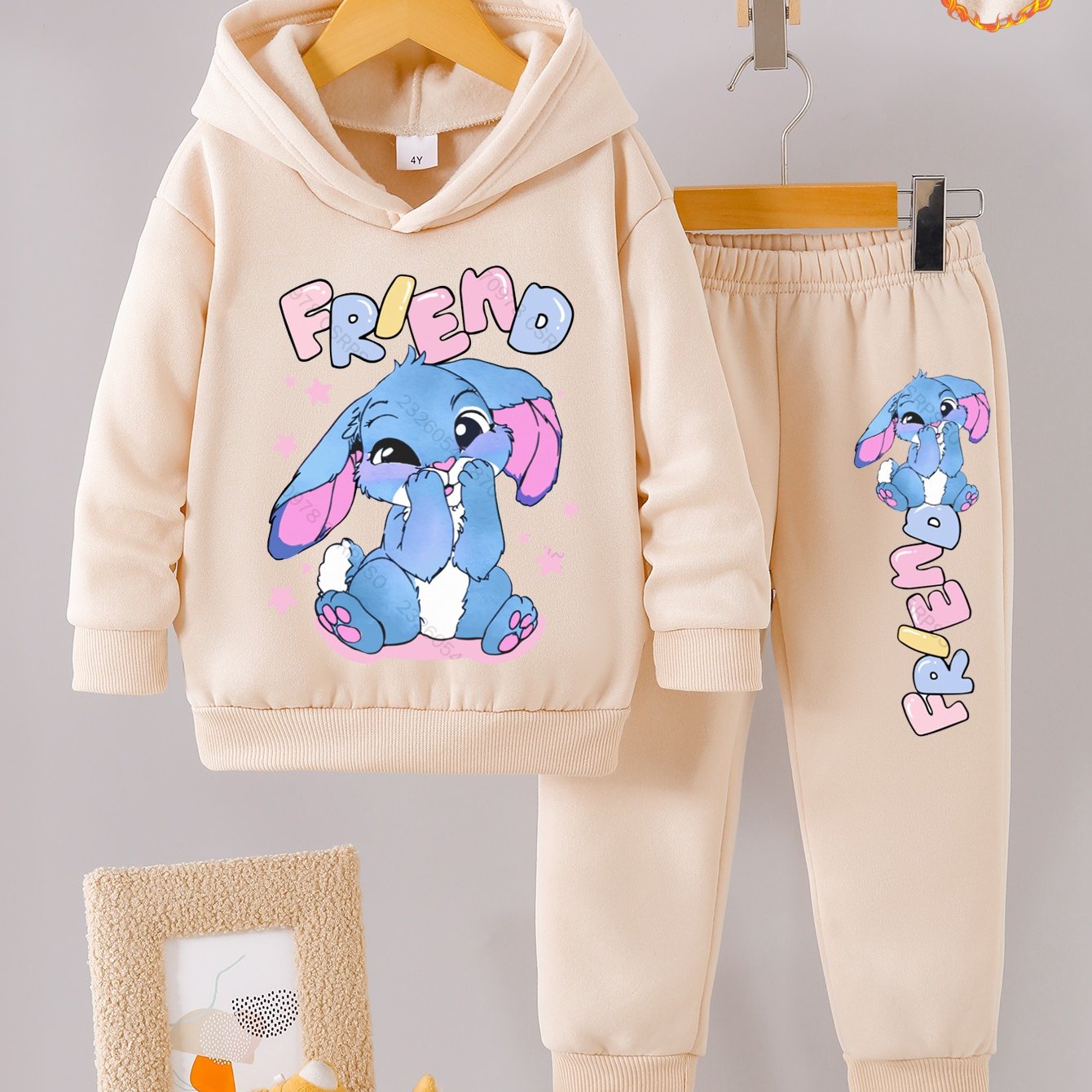 Toddler Girl Love Bear Print Hoodie Set, Autumn/ Winter, for Outdoor
