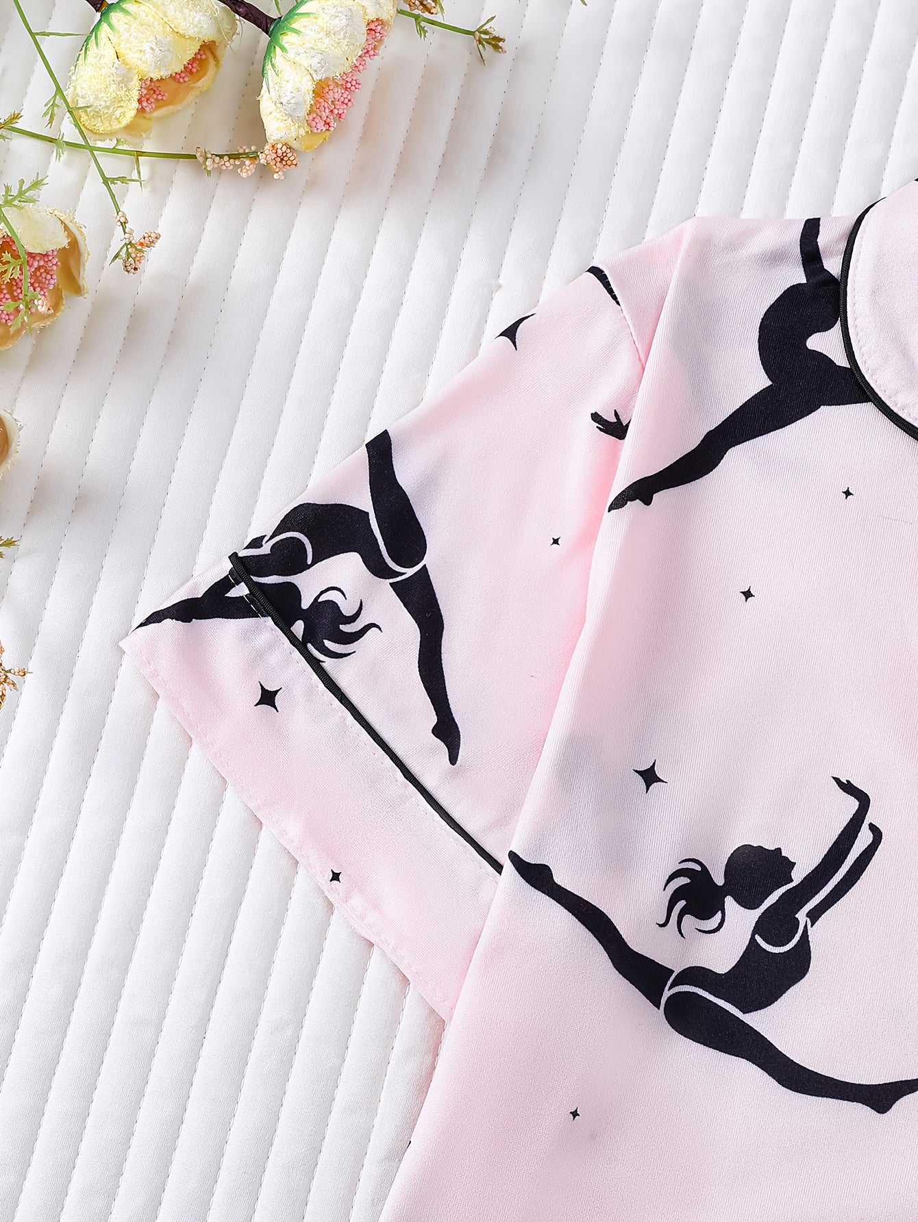 Girls' 2pcs sleeping suit with flame retardant short sleeves, new pink base, cartoon printed dance for little girls, comfortable casual medium and large's wear for parties., Sleepwear For Girls, Dance Party Wear, Short Sleeve