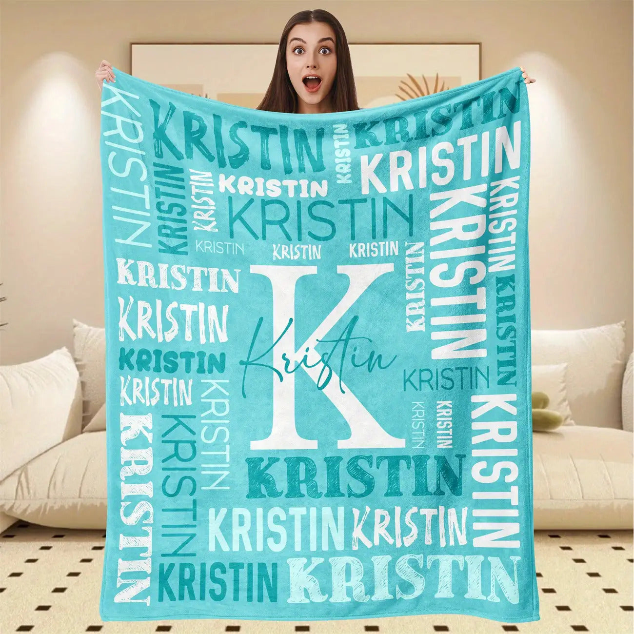 Personalized Name Throw Blanket - Extra Large or Standard - Soft & Breathable Flannel - All-Season Luxury - Bold Lettering (Pink, Blue, Purple, Red, Turquoise, Black, White, Grey, Beige) - Ideal Gift for Women, Girls, Boys -