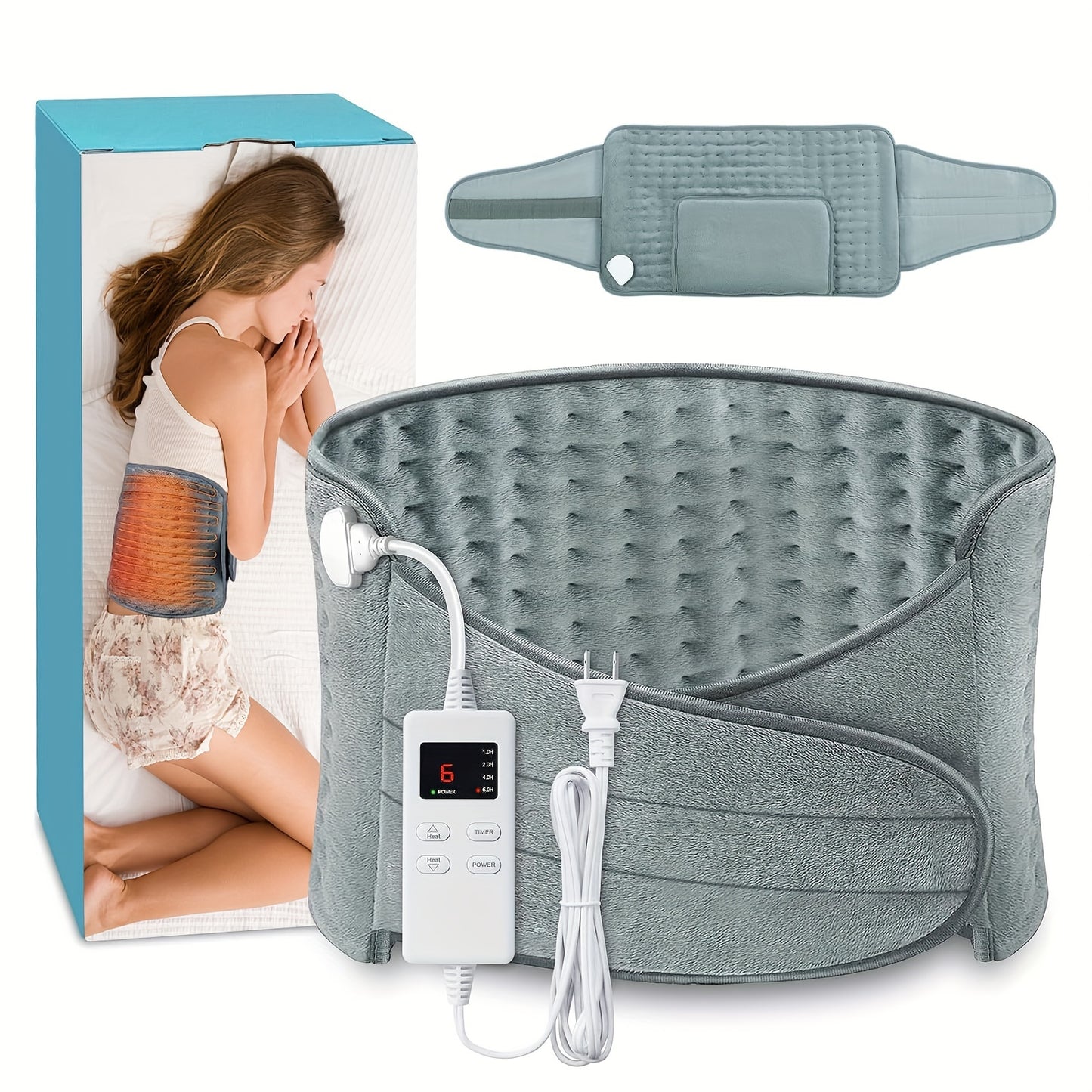 Electric Heating Belt With Six Settings And Four Timers Adjustable Waist 24 To 45 Inches Fast Heating And Washable Belt