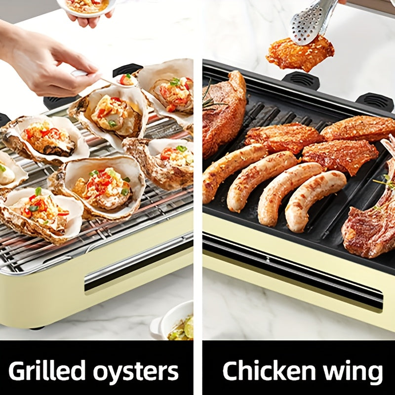 Kitchen Electric Barbecue Grill, Fully Detachable Non-Stick and Easy to Clean, With Frying Pan Grille and Waffle Maker Three Hand Trays, Adjustable Temperature 1500W, Made of Stainless Steel, Gift for Christmas Housewarming B