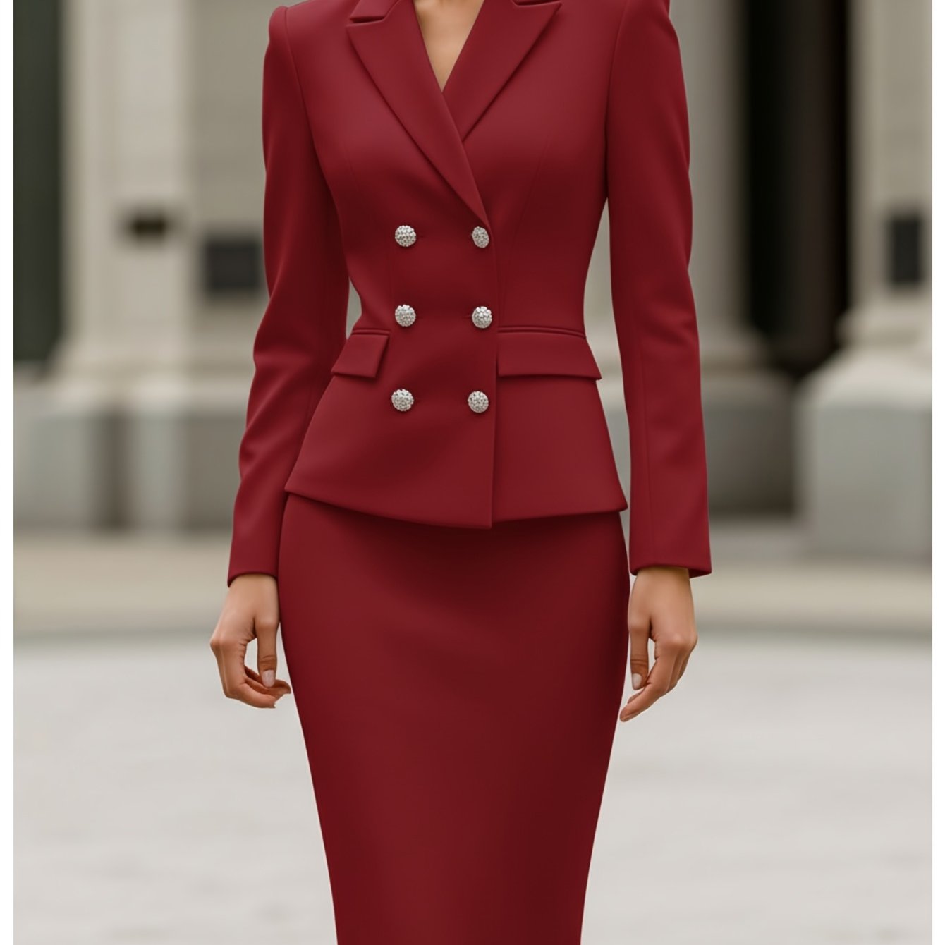Women's Double-Breasted Blazer + Pencil Skirt Two-Piece Set | Suitable for Office Commuting, Formal Occasions, Creating a Polished Slim-Fitting and High-End Outfit