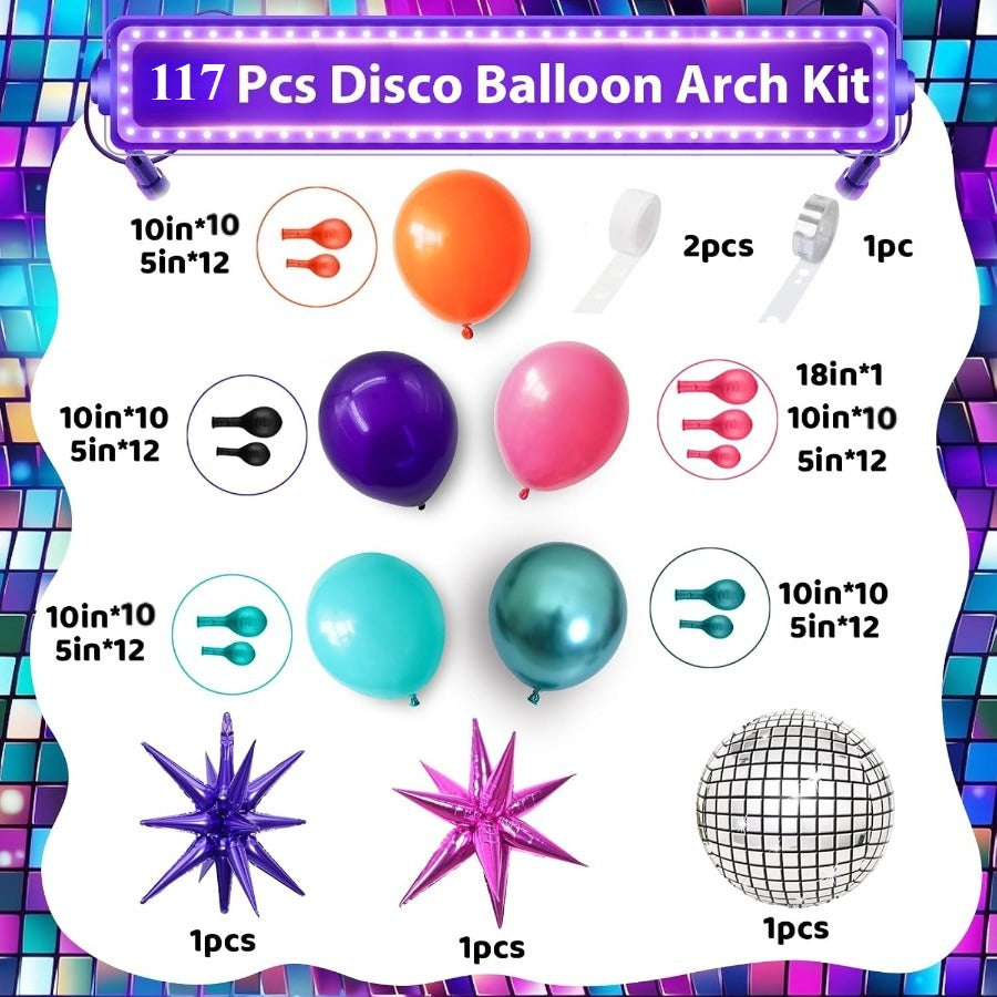 117pcs Balloon Arch Kit With 22 Inch Metallic Green And Hot Pink Purple Balloons Myra Star Foil Balloons 80s Party Decor