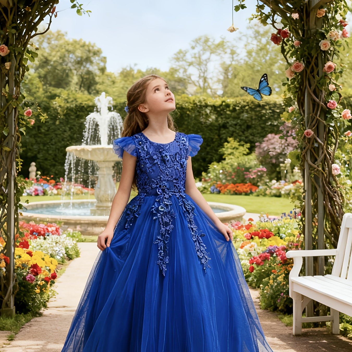2025 New Arrival Girls Princess Style Tulle Gown With 3D Floral Bodice And Large Ballgown Skirt For Weddings And Parties