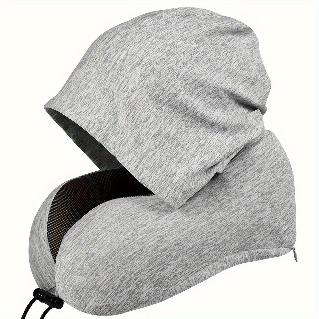 1pc Hooded Neck Pillow | Hand Washable Portable Travel Neck Pillow with Hidden Hat, Suitable for Plane, Train, Office Sleep Scenes, Mixed Color Non- Fabric with and Polyester