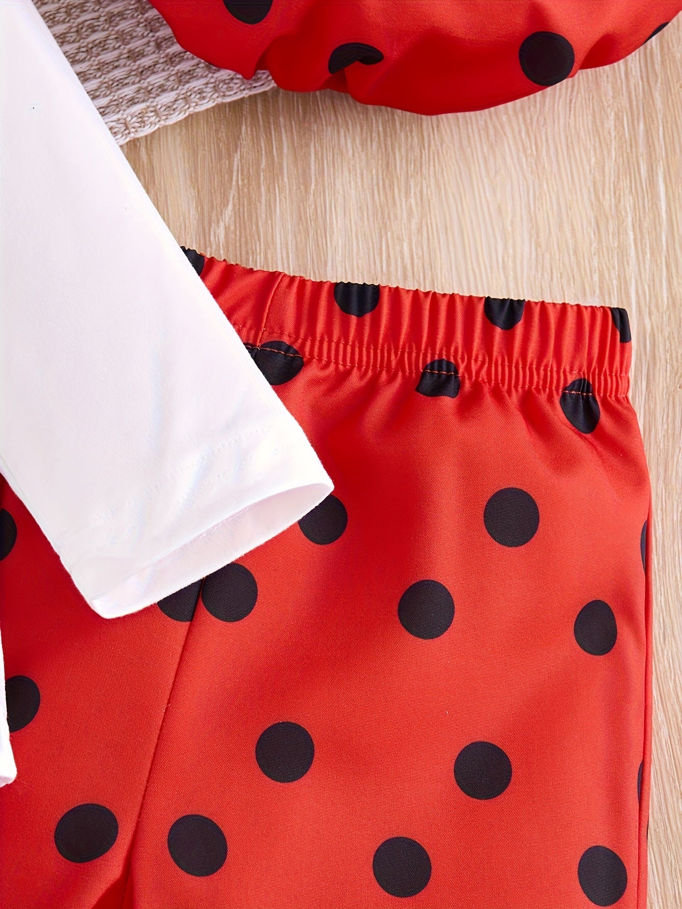 2pcs Baby's Cartoon Ladybug Print Ruffled Long Sleeve T-shirt + Hat + Polka Dots Pattern Bell-bottom Pants, Toddler & Infant Girl's Clothing Set for Spring Fall, Outdoor Cloth, Perfect for Outdoor