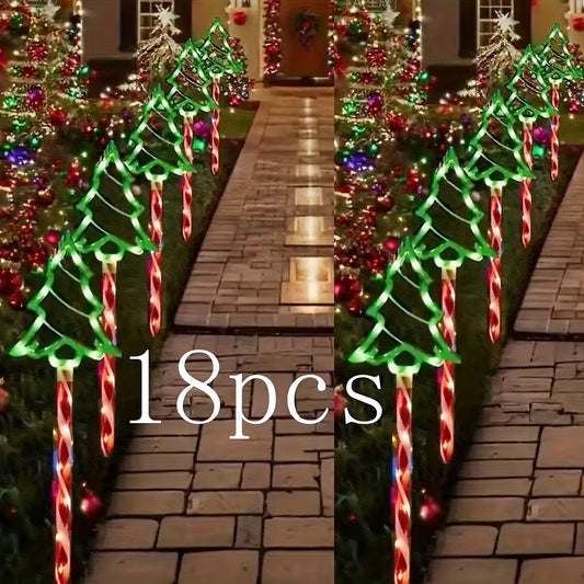 18 Pack Solar Cane Lights, Acrylic Christmas Tree Lights, 192 LED Light Beads, Outdoor Christmas Scenery, Yard, Garden Holiday Decoration Lights, Multi-Mode Lighting, Christmas Decoration Enthusiasts, Holiday Shoppers