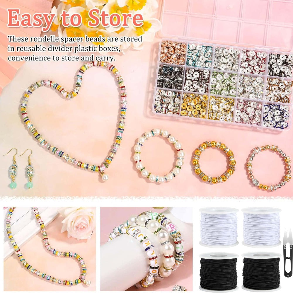 Jewelry Making Kit With Scissors And Elastic Ropes In Two Colors Beads For Pendants Bracelets Necklaces Phone Chains