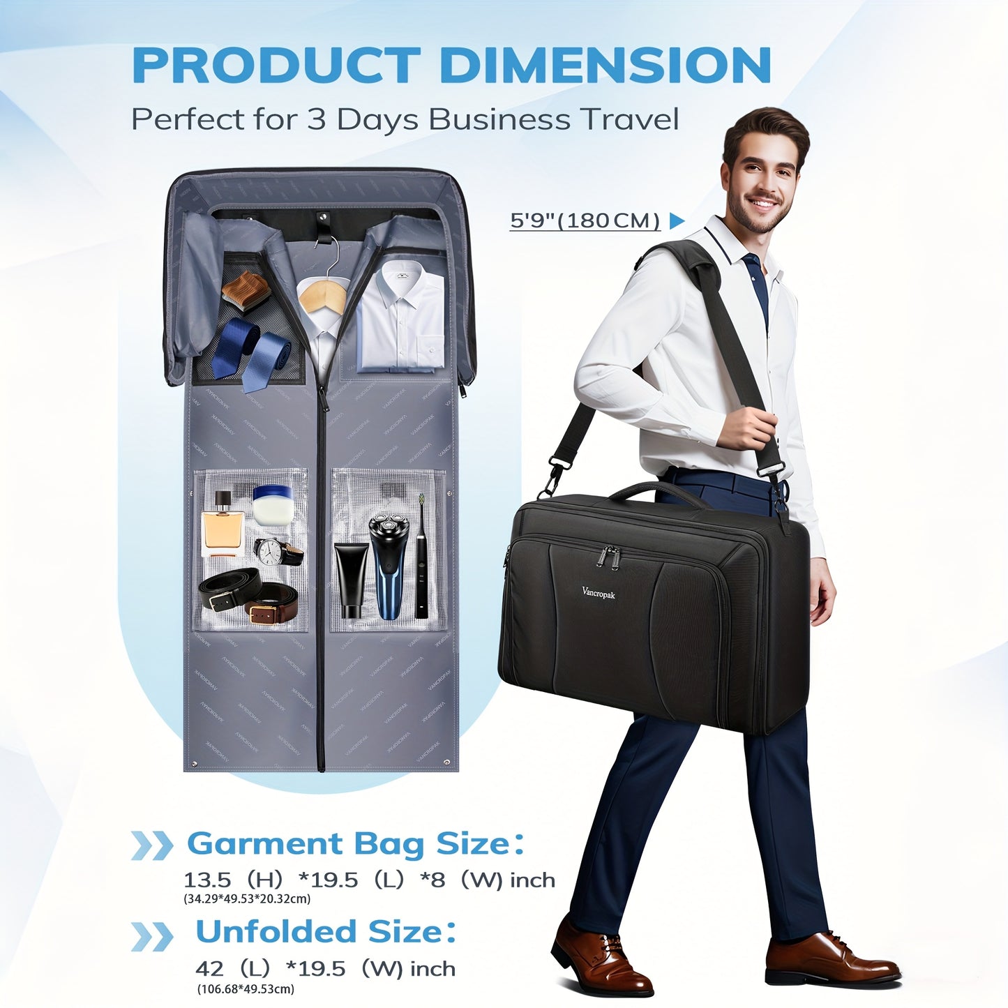 Convertible Carry On Garment Bag With Backpack Straps, Airline Approved Travel Garment Duffel Bag With Shoe Compartment, Wrinkle Free Suit Carrier Business Suitcase For 15.6" Laptop, Black