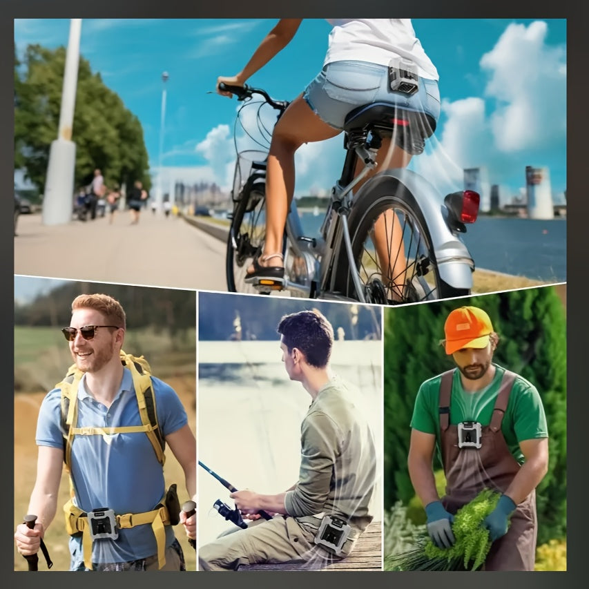 Multifunctional Waist Hanging Gadget With LED Light USB Charging Built In Cooling Fan For Outdoor Trips And Climbing