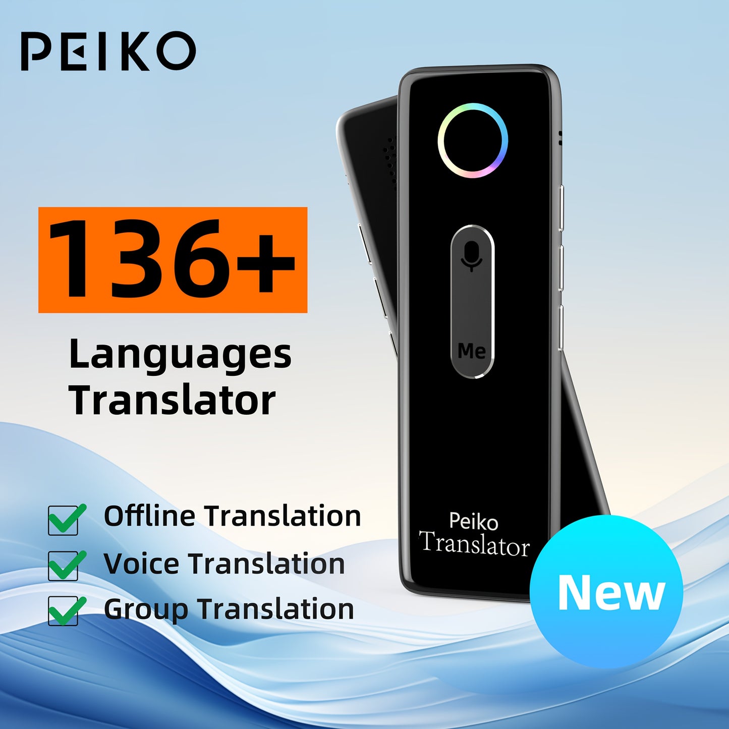 Peiko X9 Voice Translator with 136 Languages, Wireless & Offline Translation, Rechargeable Battery, Type-C Charging, Compact Design for Travel & Group Use Headphones