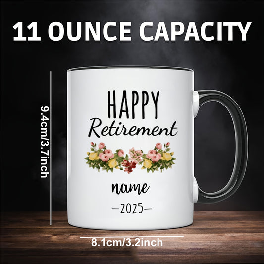 Personalized Retirement Mug - Custom Name & Year, Elegant Floral Design, Dishwasher-Safe Ceramic Cup - Perfect for Retirees, Christmas, Halloween, Thanksgiving Gifts - Ideal for Home, Office, or Coffee Bar - Exclusive Coffee