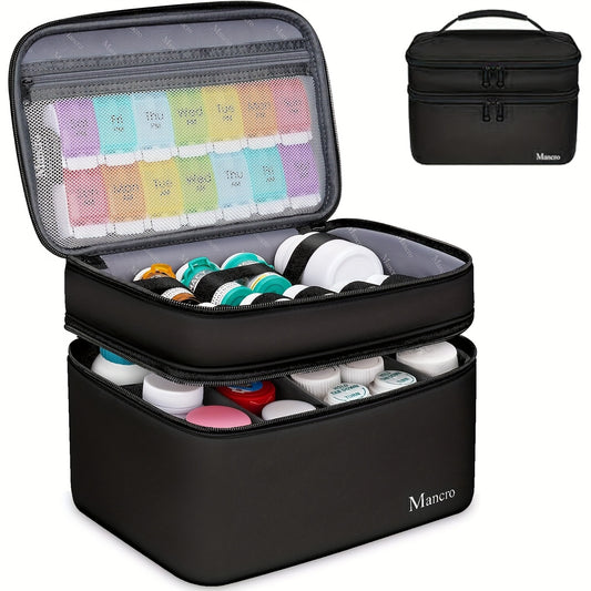 Dual-Layer Lockable Medicine Organizer Bag with Adjustable Partitions - Food-Safe Nylon Pill Case for Prescription Bottles, Vitamins & Medical Supplies - Travel, Home & Car Storage (Empty Bag Only), Pill Box for Purse