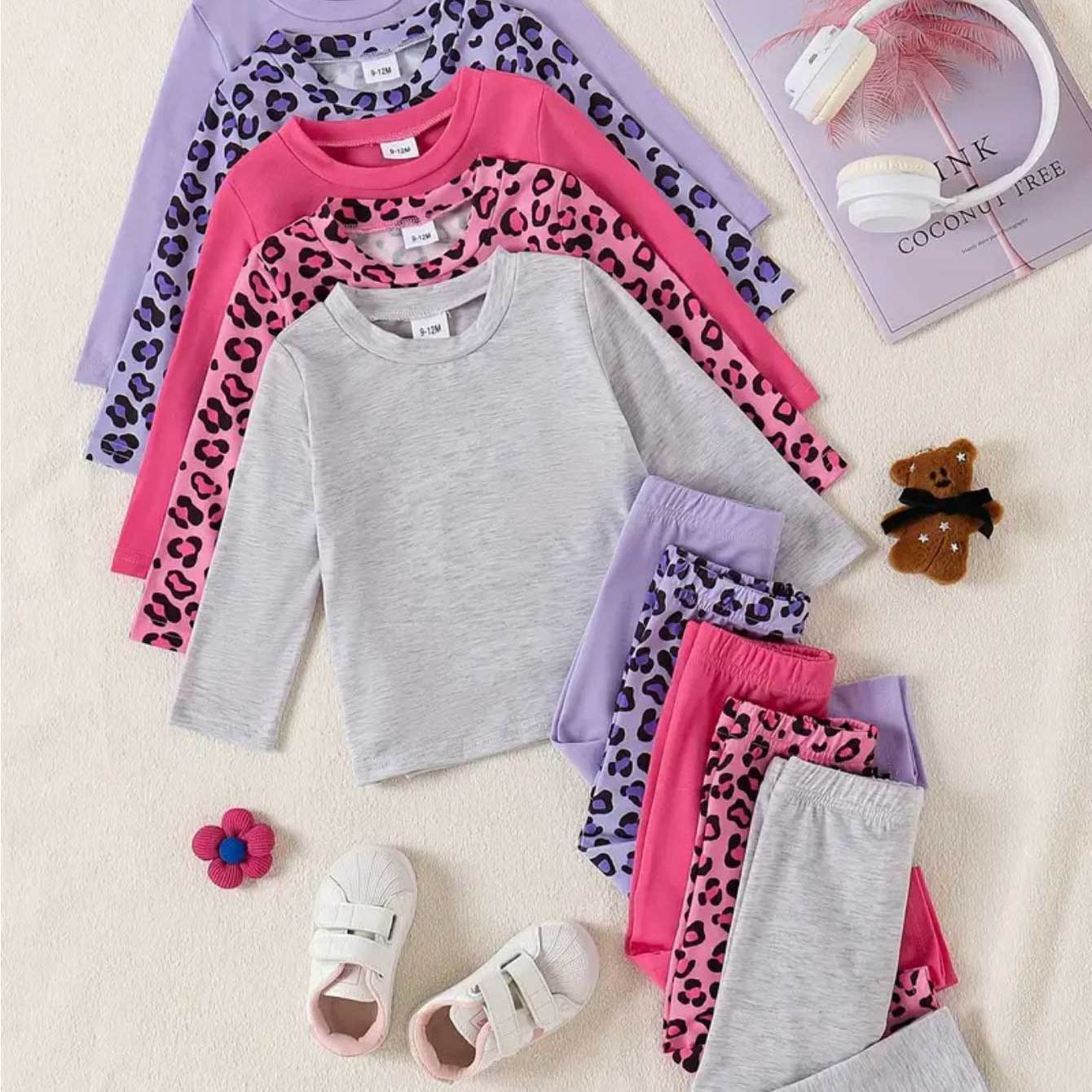 Girls' casual long-sleeved shirt and pants set, one sets randomly included, 2pcs included. adorable and sweet heart-shaped letter printing, suitable for spring, autumn, daytime or outdoor sportswear, highly suitable for outdo