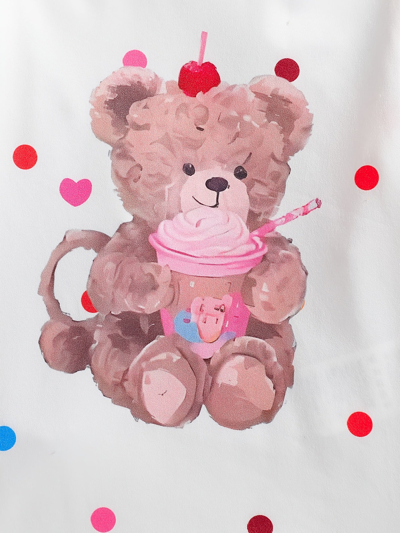 Cute Baby Girl Bear Print Jumpsuit Set With Flying Sleeves