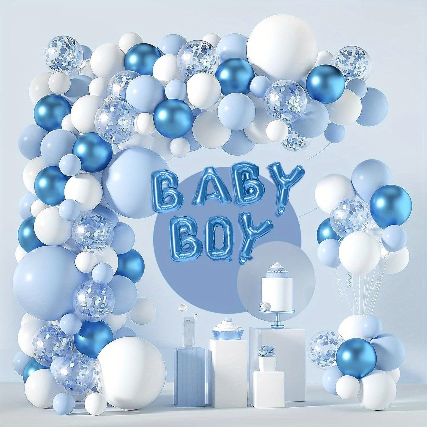 Dusty Blue White Balloon Arch Kit Pastel Light Blue White Balloon Garland Kit Garland Arch Kit 5/ 12/ 18 Inch Different Size Balloons for Birthday Gender Reveal Anniversary Decorations Interesting Convenient