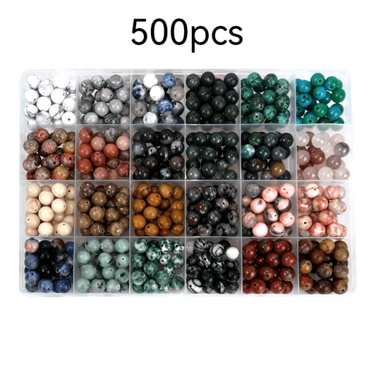500 8mm natural Stone Beads Set - 24 styles in multiple colors, suitable for DIY jewelry making and user-friendly for beginners (no box included)