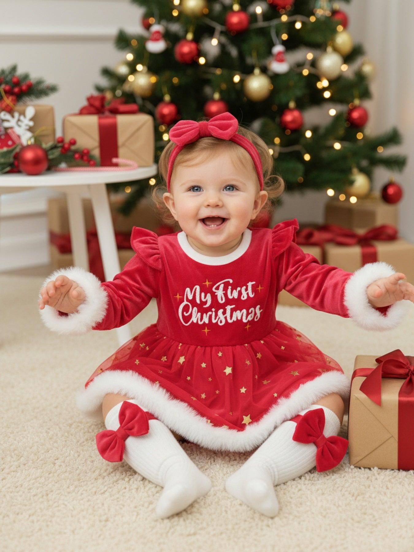 Troopville Newborn My First Christmas Romper Dress Headband