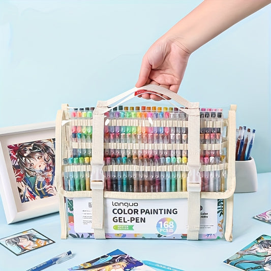 Languo's New Portable 168pcs Set Of Hand Account Pens, Including Large Capacity Hand Account Neutral Pens, Drawing Pens, Highlighter Pens, And Marker Pens, Are Suitable for Office And Painting Purposes, As Well As for Artisti