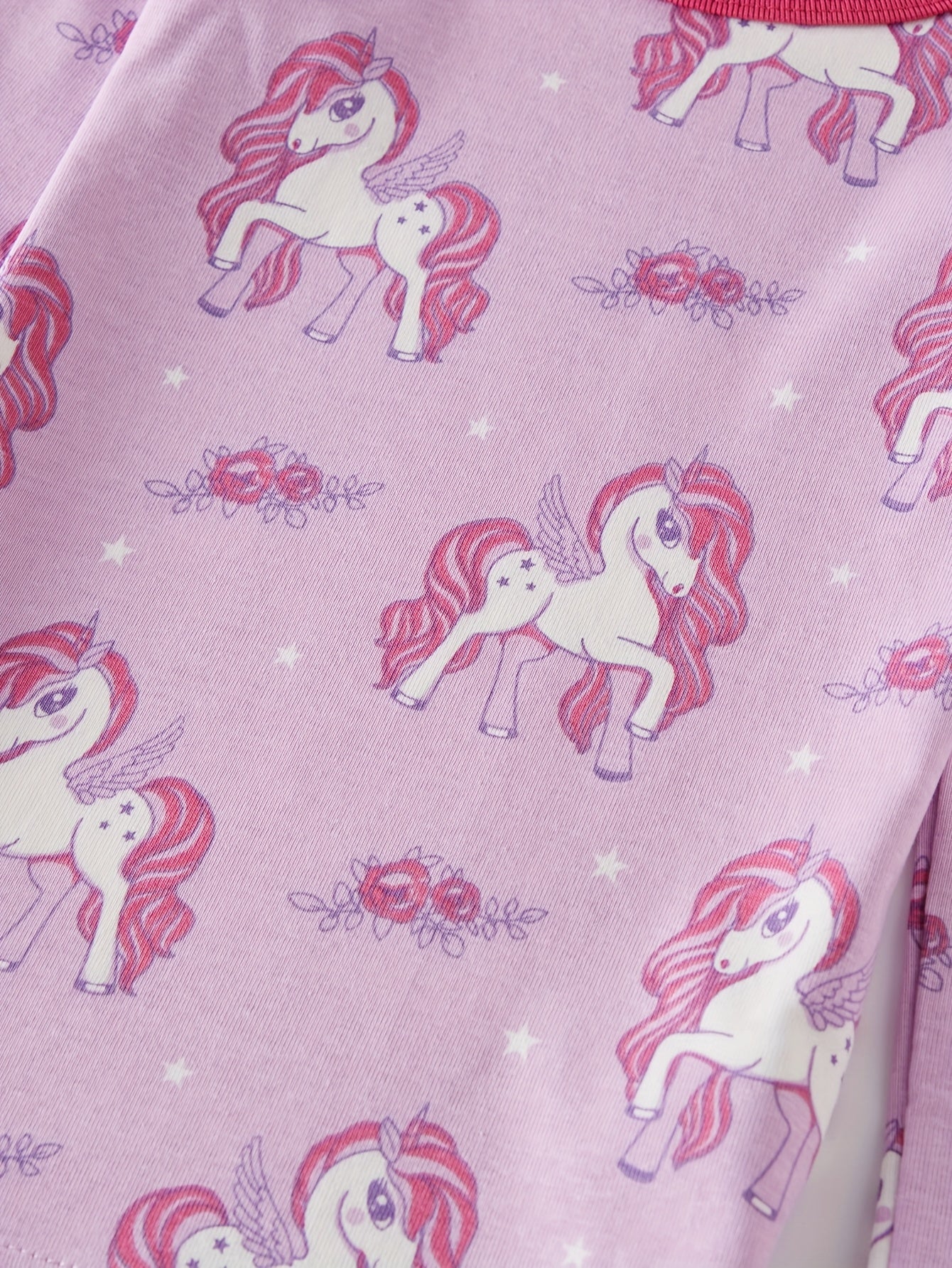 Youngsters'S Long-Sleeved Long-Pants Pajamas for Girls Aged 2-8 Years Old, Youngsters'S Tight-Fitting Pajamas, Air-Conditioned Clothes, Spring, Summer And Autumn New Light Purple Cute Cartoon Pony Unicorn Random Print Pattern