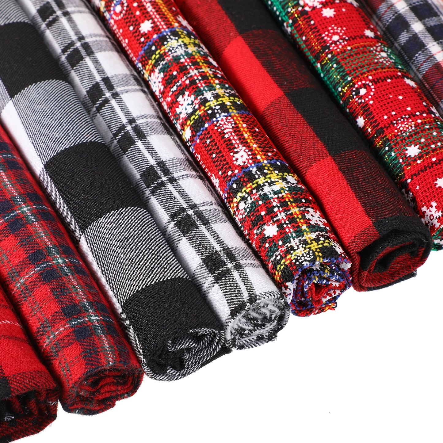 TENARE Christmas Buffalo Plaid Fabric Bundles Fat Quarters 12pcs