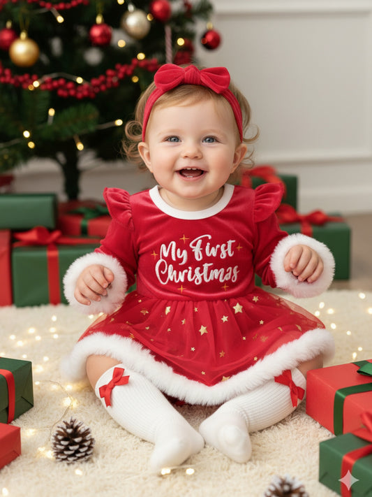Troopville Newborn My First Christmas Romper Dress Headband