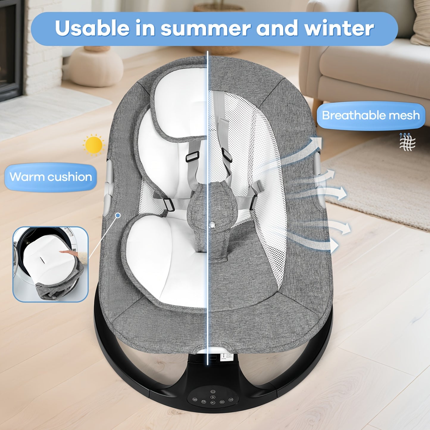 Baby Swing With 5 Speeds, Lullabies, 15-Point Safety Belt