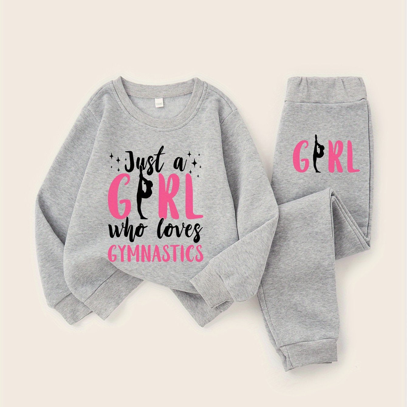 Girls Gymnastics Inspired Sweatshirt And Joggers Set Polyester Machine Washable