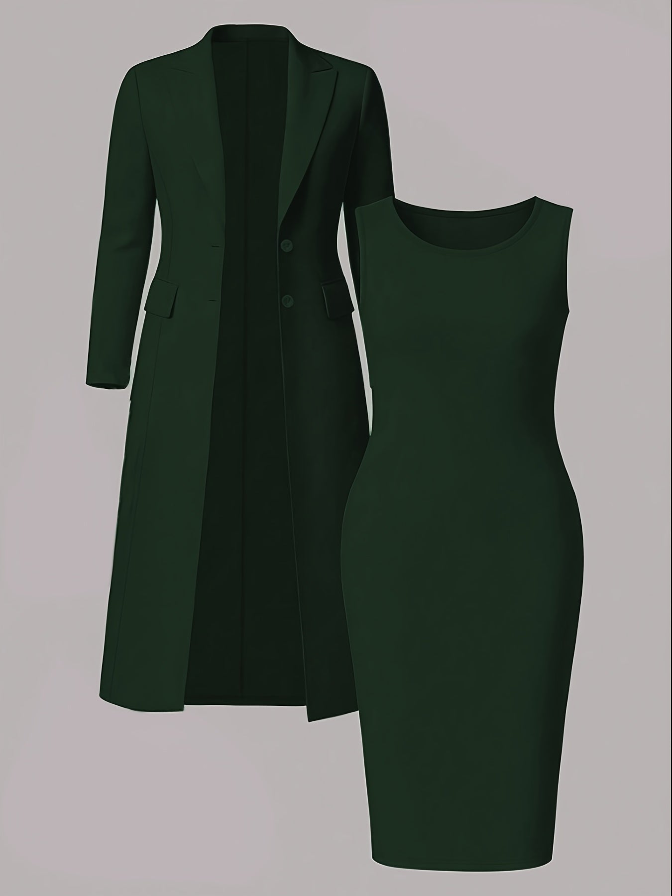 Black Long Blazer And Sleeveless Pencil Skirt Two Piece Set For Elegant Banquet Style Evening Dinners And Business Events