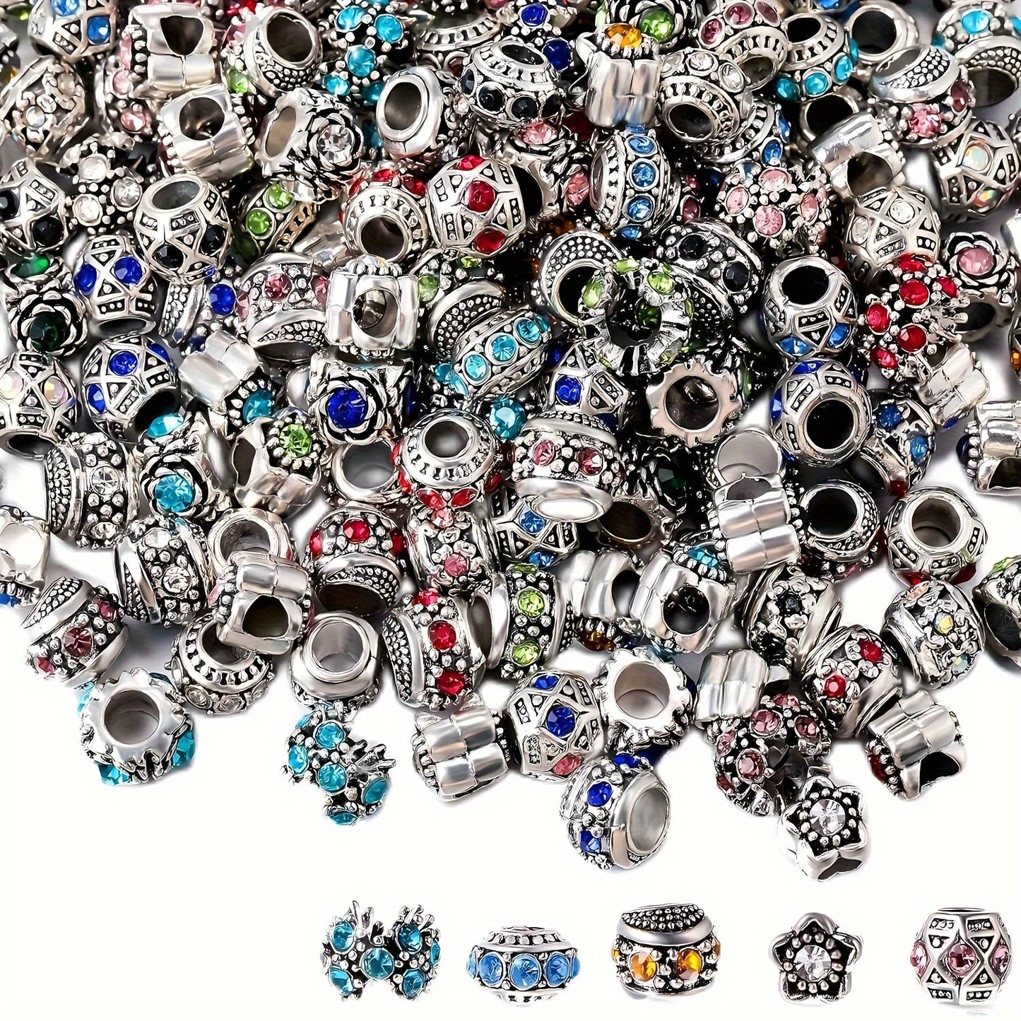 Illusory 200pcs European Beads for Jewelry Making Alloy Rhinestones