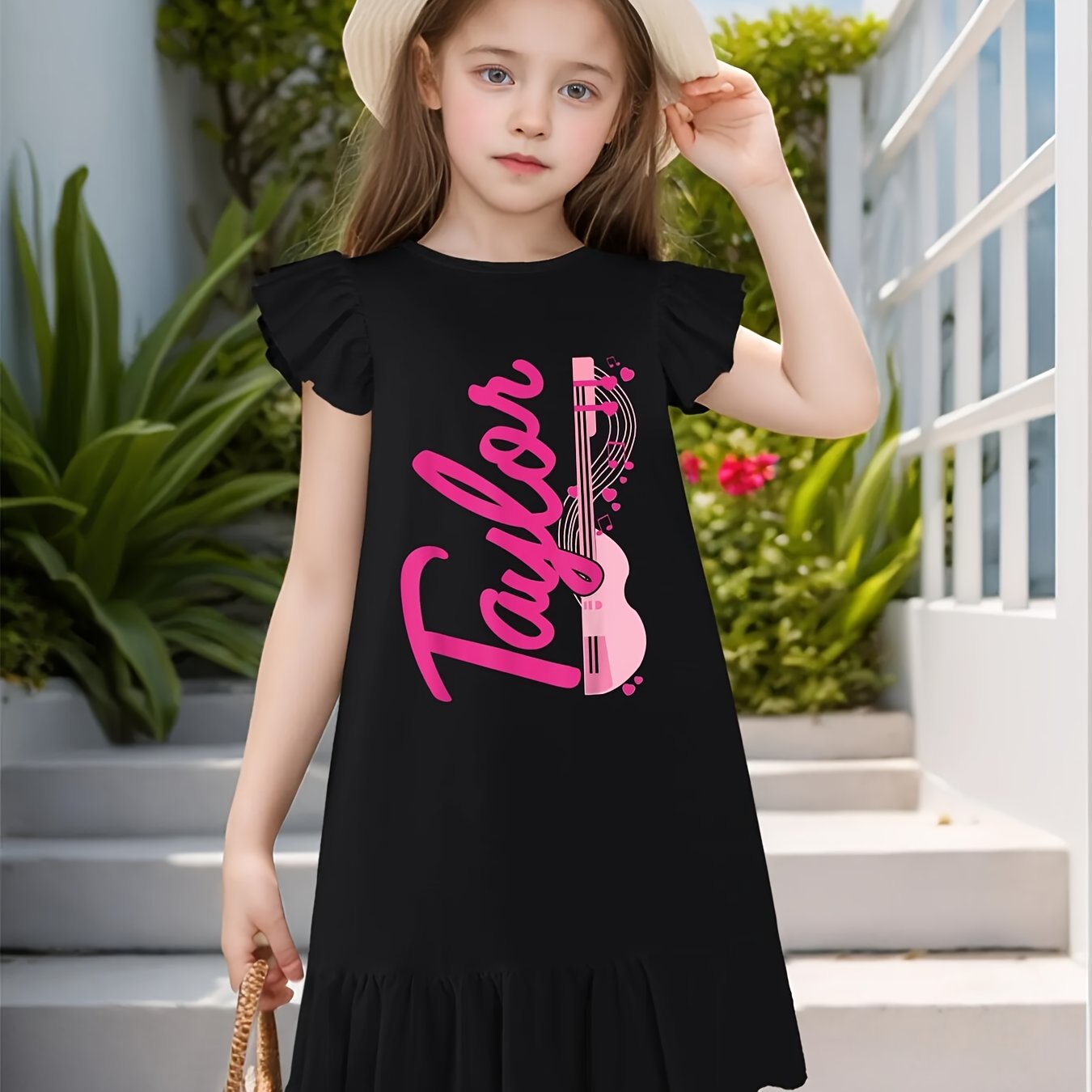 Retro Taylor First Name Personalized Groovy 80'S Dress With Flutter Sleeves - Sleeveless Dress For Girl Kid