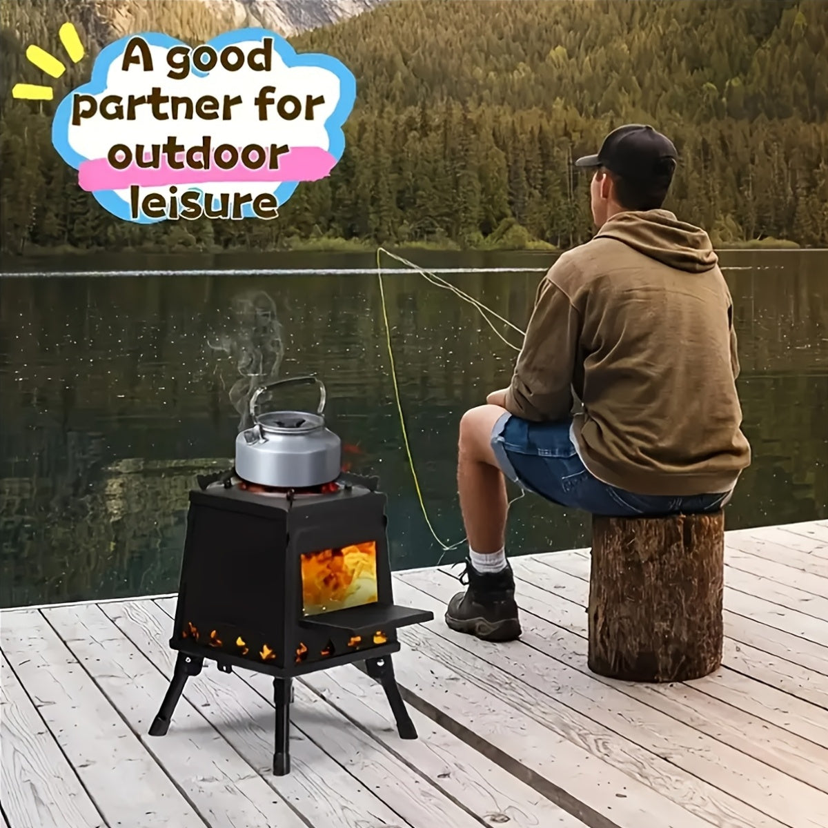 Portable Cast Iron Wood Burning Camp Stove - Heavy-Duty Outdoor Cookstove & Heater with Chimney Design, Air Vents & Sturdy Legs for Camping, Hiking, Picnic, BBQ - Firewood/Charcoal Compatible, No Electricity/Flint/Magnesium N