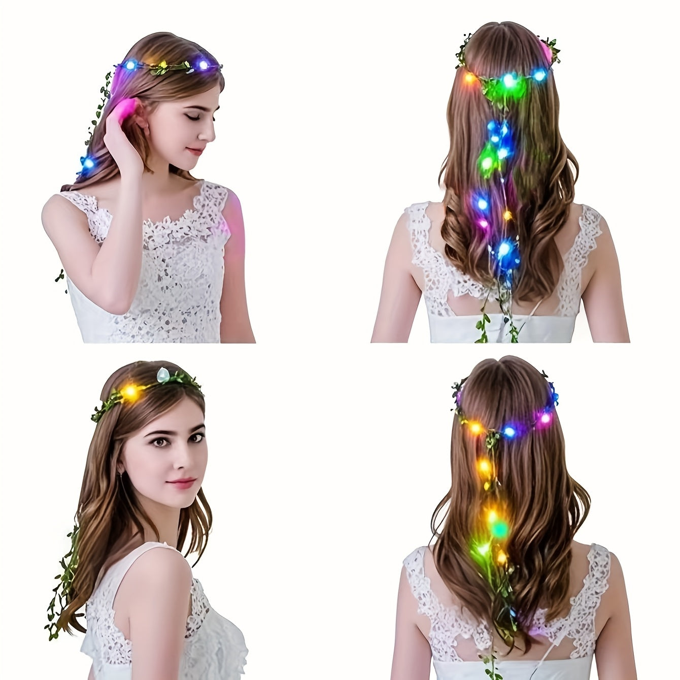 [Bohemian LED Flowers] 20pcs Bohemian LED Flowers with Braided Headband - Green Rattan & Paper Flowers (Random Color) - for Wedding, Party, Cosplay, Christmas, Birthday, Holiday, Photography, Camping, Glow, Concert