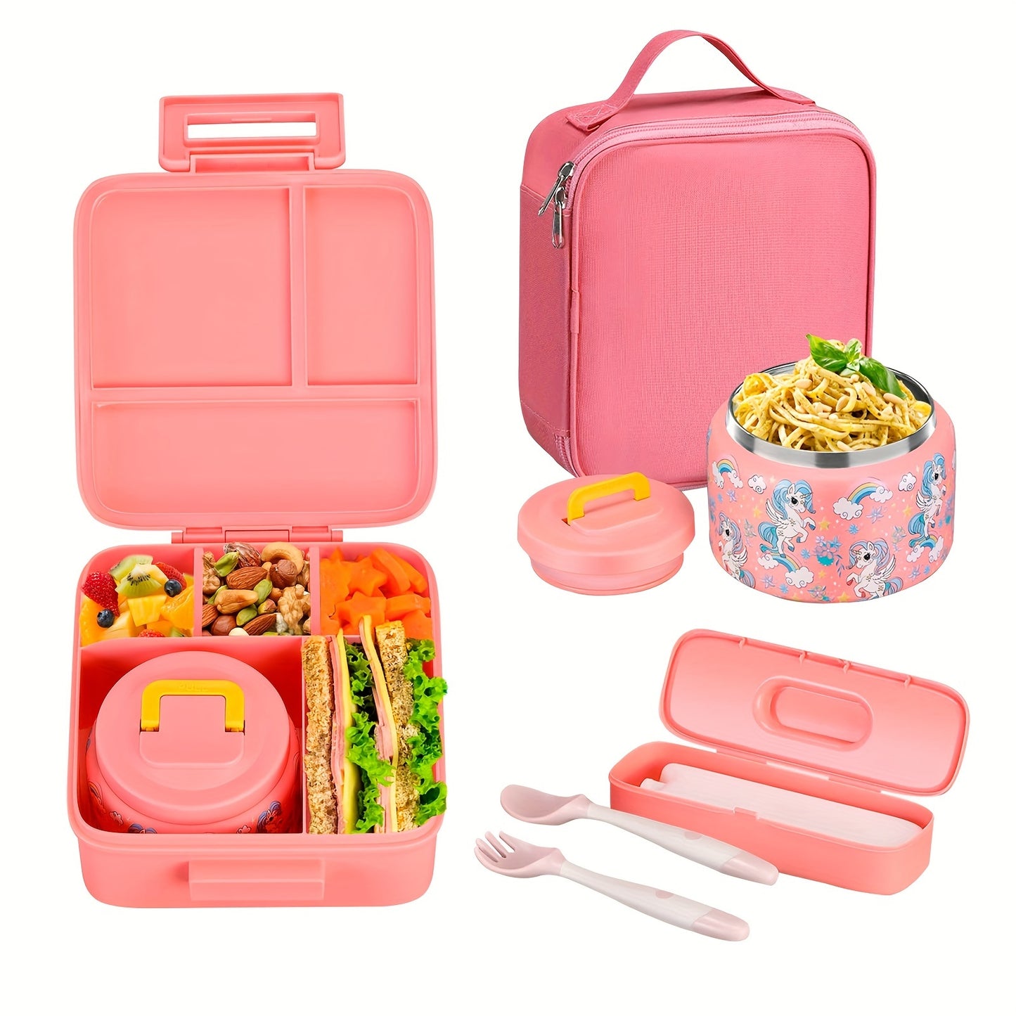 Leak-Resistant Bento Lunch Boxes Set Stainless Steel 5 Compartments