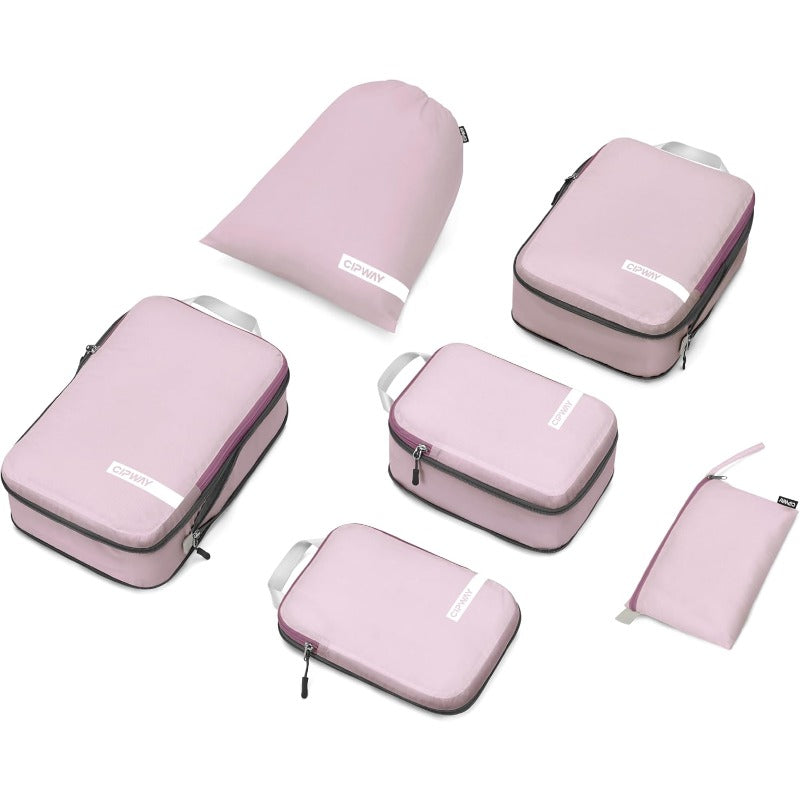 Cipway Compression Packing Cubes for Travel Ultralight Expandable Packing Organizers with Laundry and Toiletry Bag for Carry on Luggage Mauve Pink 6 Set