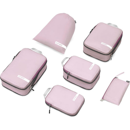 Cipway Compression Packing Cubes for Travel Ultralight Expandable Packing Organizers with Laundry and Toiletry Bag for Carry on Luggage Mauve Pink 6 Set