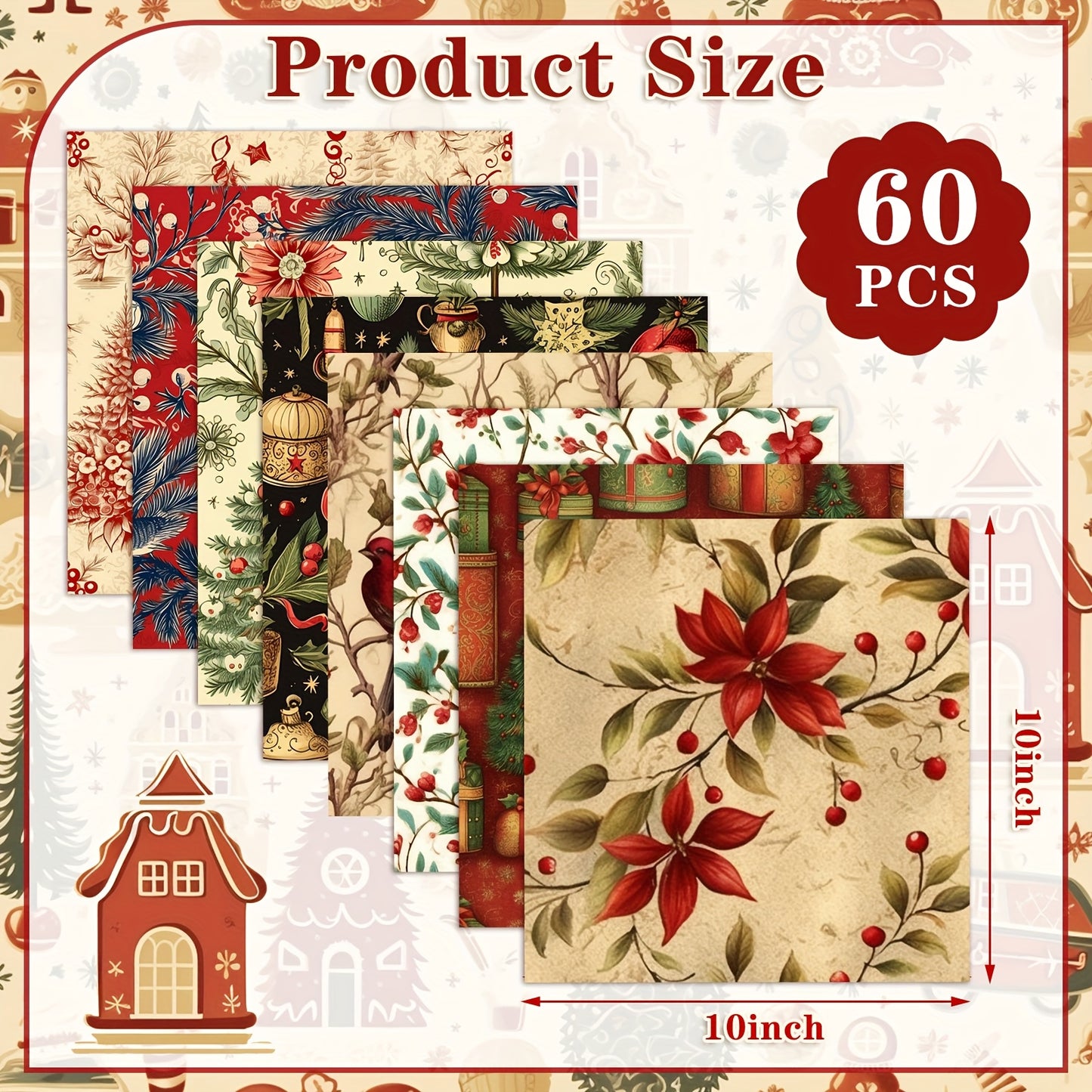 UNIT Vintage Christmas Quilting Fabric Patchwork Precuts 60 Pcs