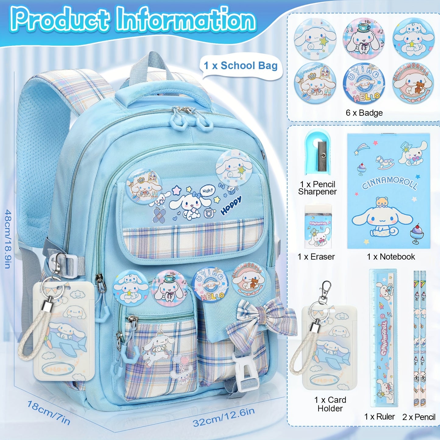Sanrio Cartoon Shoulder Bag Lightweight Travel Backpack For Students