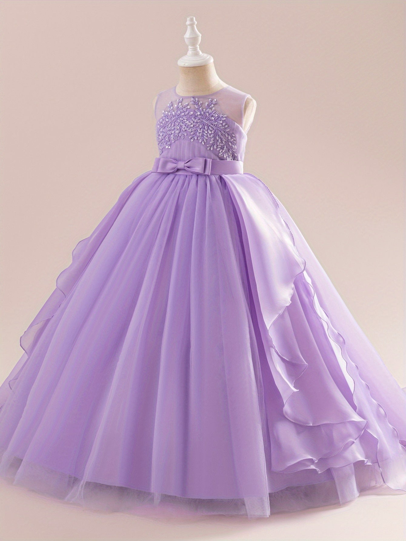 Tulle Flower Girl Dress With Embroidery And Bow Detail For Weddings
