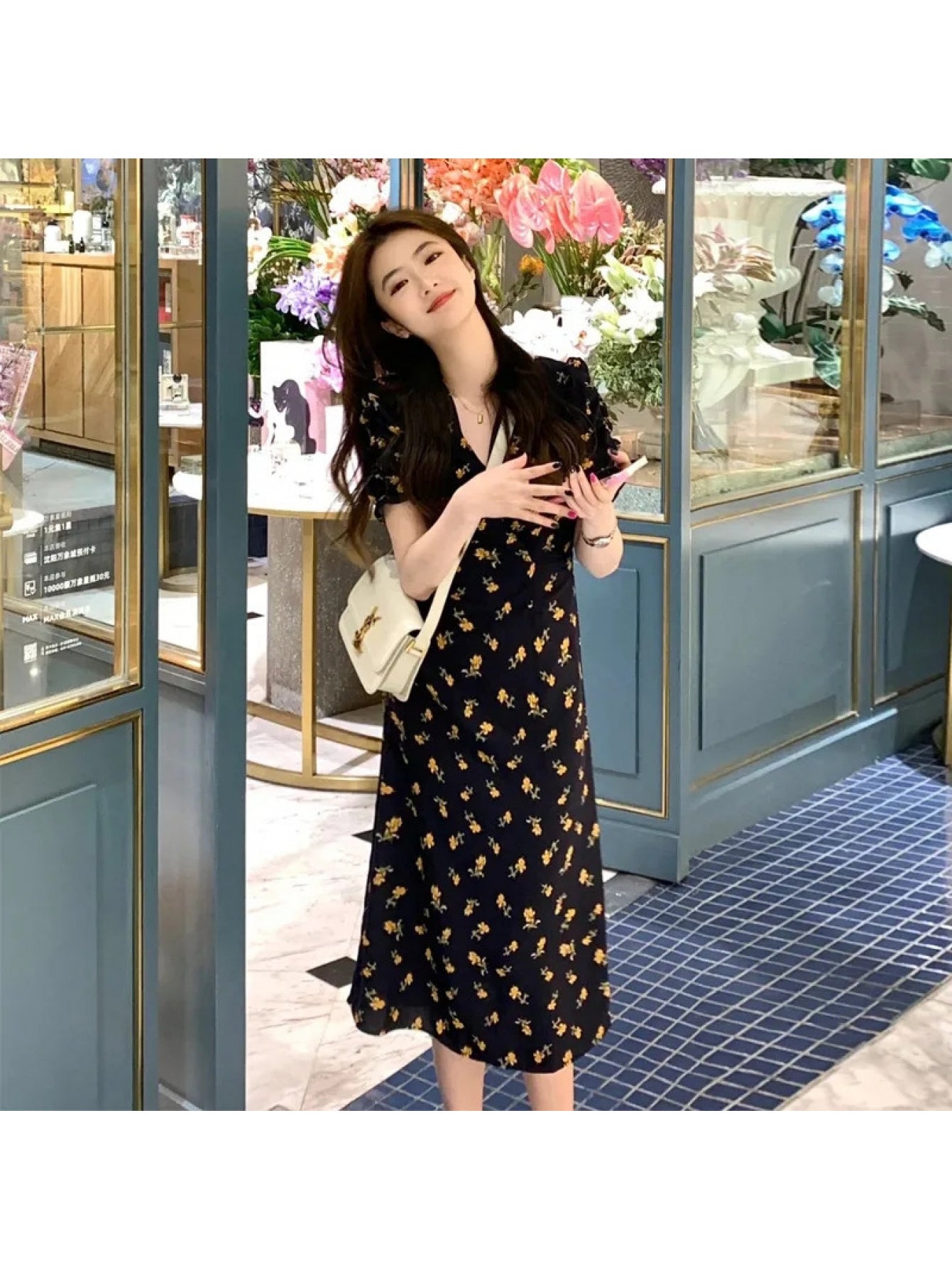 Women's Elegant A-Line Dress with Puff Sleeve V-Neck & Waist - Short Sleeves Summer Dress for Wedding Guest, Party, or Casual Attire - Machine Washable Spring Summer Outfits