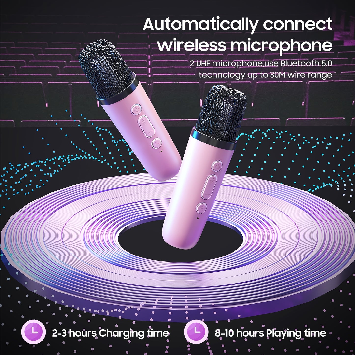 3pcs Portable Mini Karaoke Machine with 2 Wireless Microphones, Wireless Speaker for Teenagers Adults Birthday Gift Ideas, Ambient Light Speaker with Night Light, Suitable for Bedroom Wireless Speaker Speaker, Singing Karaoke